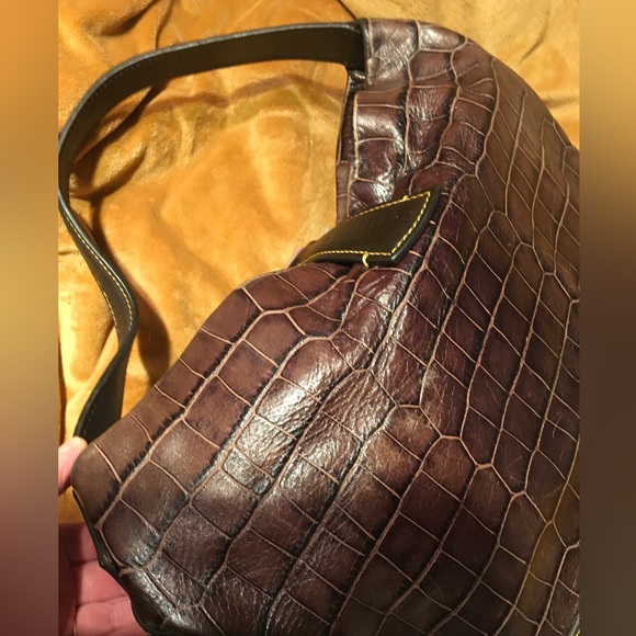 Dooney Bourke Croc Embossed Leather Hobo Shoulder Handbag Clip Lock w/Key Fab - Picture 7 of 16